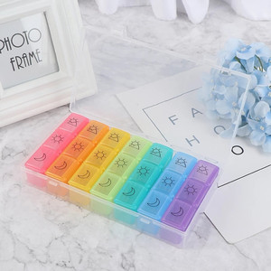 Estuche para Pastillas con Logotipo de Colores del Arcoíris, 21 Compartimentos, Organizador Semanal de Medicamentos, Caja de Plástico para Viajes Diarios - Product Image 1