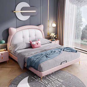 Cadre de lit pour enfants rose moderne avec design en forme d'animal rembourré, construction en bois souple, meubles de rangement, ensemble de chambre <span class=keywords><strong>à</strong></span> coucher 1,2 m - Product Image 4