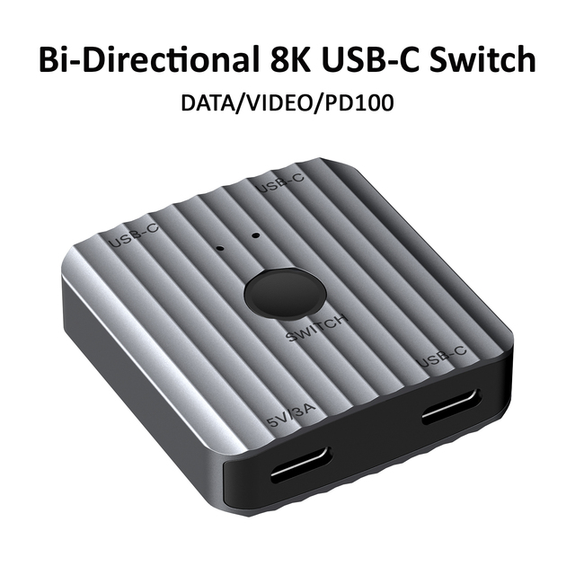 Colorii 8K60Hz Bi-Directional USB-C Switch 2 in 1 Out 10Gbps Type C Switcher Selector Hub Supports PD 100W Charging
