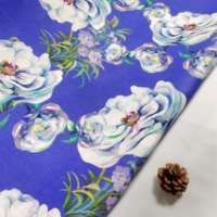 Kain Linen Tenun Organik Ramah Lingkungan Warna Biru Polos Motif Bunga Besar 100% Linen untuk Gaun Wanita dan Anak Perempuan, Kemeja Setengah Panjang