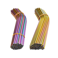 Pailles en acier inoxydable colorées de 215*6 mm avec logo personnalisé, pailles à boire en métal, pailles réutilisables