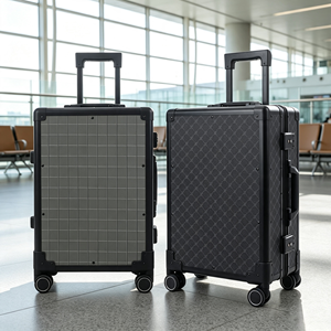 <span class=keywords><strong>Valise</strong></span> à roulettes silencieuse antichoc en cuir multi-motifs, cadre en alliage d'aluminium noir mat, serrure à code TSA - Product Image 1