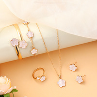 Exquisita Colección de Joyería Radiante con Dije de Trébol de Cinco Hojas de la Suerte en Aleación, Set de Joyas de Moda y Fácilmente Ajustable