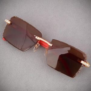 Gafas de Sol Rectangulares Sin Montura, Lentes Polarizadas, Montura Dorada Rosa, Detalles de Cristal, Unisex, Protección Solar para Adultos - Product Image 1