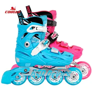 美洲狮专业儿童可调直排轮滑鞋适合儿童初学者滑冰粉色蓝色顶级舒适