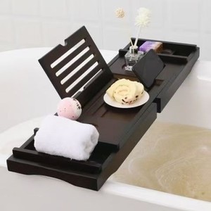 Bamboo European-style telescopic non-slip <b>bath</b> phone holder tray, <b>light</b> luxury bathtub storage rack, bathtub basin support - Product Image 2