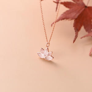Collier élégant en argent sterling 925 avec pendentif fleur de lotus plaqué or rose, bijoux en jade pour femmes - Product Image 2