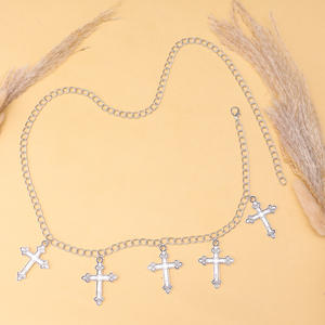 Chaîne de taille croisée en argent tibétain, chaîne de corps unisexe, bijoux de fête hip-hop, chaîne métallique simple couche, blanc K - Product Image 2