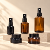 Bouteilles en verre cosmétiques noires ambrées en gros, pots en verre 15g 30g 50g, flacons vaporisateurs de sérum et lotion en verre 30ml 50ml 100ml