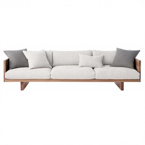 Canapé moderne trois places rembourré avec structure en bois, forme semi-circulaire, accoudoirs rembourrés, dossier souple, revêtement en tissu pour salon - Product Image 5