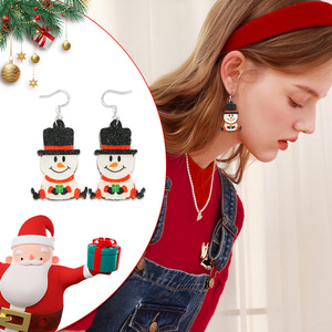 Pendientes de campanas de muñeco de nieve de Papá Noel de dibujos animados chapados en plata, decoraciones perfectas para fiesta de Navidad disponibles para fábrica - Product Image 1