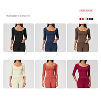 Ensemble de yoga OV simple, uni, confortable, doux pour la peau, pour femmes, vêtements de sport, haute élasticité, ajusté, amincissant, manches courtes