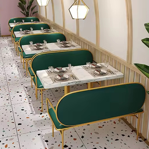 Bán buôn tùy chỉnh ánh sáng sang trọng nhà hàng cafe bánh gỗ Bảng và màu xanh lá cây Ghế ăn với kim loại chân đôi Booth sofa Set - Product Image 2