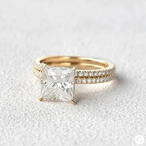 Princess Cut Solitaire Verlobung sring Set 18 Karat Gold Schmuck 2ct Moissan ite Ehering Set für Braut Set