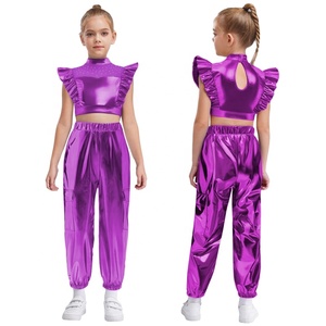 Conjunto de Danza Hip-Hop y Jazz para Niñas de 6 a 16 Años, Top Corto Metálico con Volantes y Pantalones para Competencias, Fabricantes de Disfraces de Danza - Product Image 4
