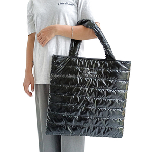 2026 Trendy Ladies Quilted Puffy <strong>Solid</strong> Pattern Tote <strong>Bag</strong> Soft Comfortable Large Capacity <strong>Black</strong> Open Embroidery Nylon Exterior - Product Image 6