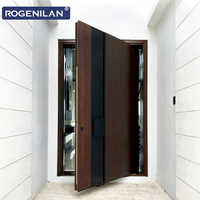 ROGENILAN Porte d'entrée extérieure personnalisée, sécurité, villa moderne, anti-effraction, portes pivotantes en bois massif pour maisons