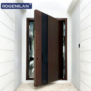 ROGENILAN Porte d'entrée extérieure personnalisée, sécurité, villa moderne, anti-effraction, portes pivotantes en bois massif pour maisons - Product Image 5