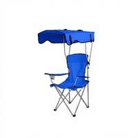 Chaise de pêche légère et portable avec accoudoirs métalliques, chaise de camping et de plage avec auvent et porte-gobelet