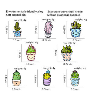 Groothandel Cactus Aloë Broche Tas Badge Pin Cartoon Lachende Groene Planten Revers Emaille Pin - Product Image 2
