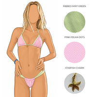 Ensemble de maillots de bain bikini écologiques personnalisés avec fermetures dorées, coutures zigzag, fronces contrastées et pois côtelés – Fabricant de maillots de bain