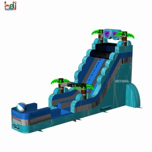 Toboggan aquatique gonflable commercial en PVC de 32 pieds de long, modèle palmier, à une voie, avec impression de logo gratuite, pour <span class=keywords><strong>location</strong></span> événementielle - Product Image 1