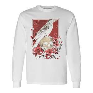 Camiseta gótica de manga larga con diseño de cuervo, pájaro oscuro, calavera y rosa, estilo grunge - Product Image 1