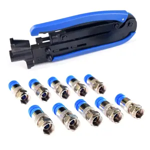 Cabo coaxial rg6 rg59 rg7 rg11, conjunto de ferramentas de compressão de cabo de friso, conectores f de bronze com 10 peças - Product Image 1