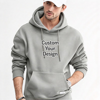 Sweat à capuche gris épais personnalisé avec votre logo, poche kangourou, manches longues, haut décontracté, broderie en polaire, streetwear
