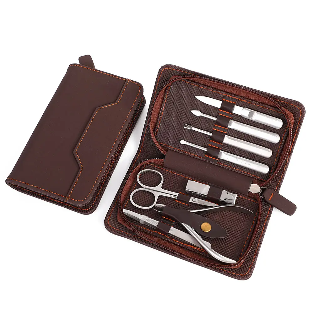 high quality hot selling Stainless steel women portable manicure set 8 pcs beauty case tools manicure and pedicure set