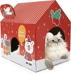 Luxuriöses Interaktives Umweltfreundliches Weihnachts-Katzenkratzhaus Festliches Pappspielhaus Karton-Feiertagsgeschenk-Deko Inklusive Katze - Product Image 1