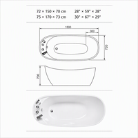 Baignoire balnéo ovale blanche, profonde, avec jets d'eau massants et douchette à main, sur mesure 150cm 170cm