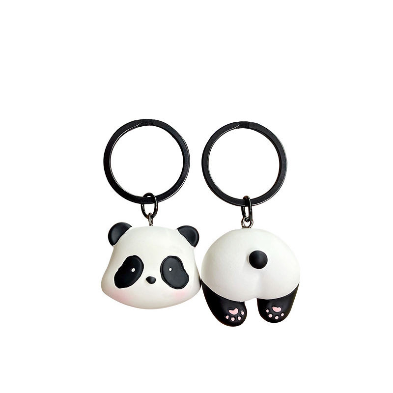 Cute Panda Rubber Couple Style Keychain Panda Creative Doll Suitable for Keychain Bag Pendant Necklace Pendant PVC Sling