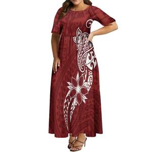 Robe longue décontractée pour femme, tissée, à manches courtes, été-automne, personnalisée, style polynésien hawaïen, élégante, plissée, haute qualité - Product Image 1