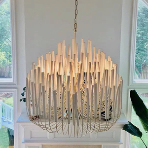 Suspension Haute Qualité Grand <span class=keywords><strong>Lustre</strong></span> En <span class=keywords><strong>Métal</strong></span> En <span class=keywords><strong>Bois</strong></span> De Style Nordique Finition Blanche et Noire Ampoule LED Source de Lumière Personnalisable - Product Image 1
