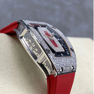 Montre mécanique automatique squelette de luxe pour <span class=keywords><strong>femme</strong></span>, de haute qualité, avec boîtier tonneau serti de diamants, thème Lèvres Rouges 07-01 - Product Image 3
