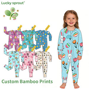 Roupas de Bebê por Atacado para a Páscoa Primavera Pijamas de Bambu Personalizados para Crianças Macacão Longo com Zíper - Product Image 1