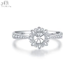 Bague de fiançailles classique la plus populaire Halo en or blanc massif 18 carats avec diamant naturel véritable, bague semi-montée pour femme, alliance - Product Image 3