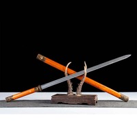 Tang Dao chinois vintage 1065CS fait main, avec garnitures sculptées en bronze antique, fourreau en bois jaune massif, épée décorative