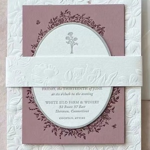 Ensemble d'invitations de mariage en papier d'art de luxe <span class=keywords><strong>personnalisé</strong></span>, papier premium 600 g/m², design floral en relief 3D avec <span class=keywords><strong>impression</strong></span> en creux - Product Image 5