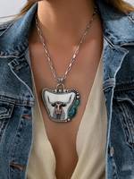 Nouveaux Colliers Pendentifs 2026 en Alliage Turquoise, Motif Taureau Longhorn, Style Western Bohème Rétro Géométrique Sculpté, Chaîne Ondulée