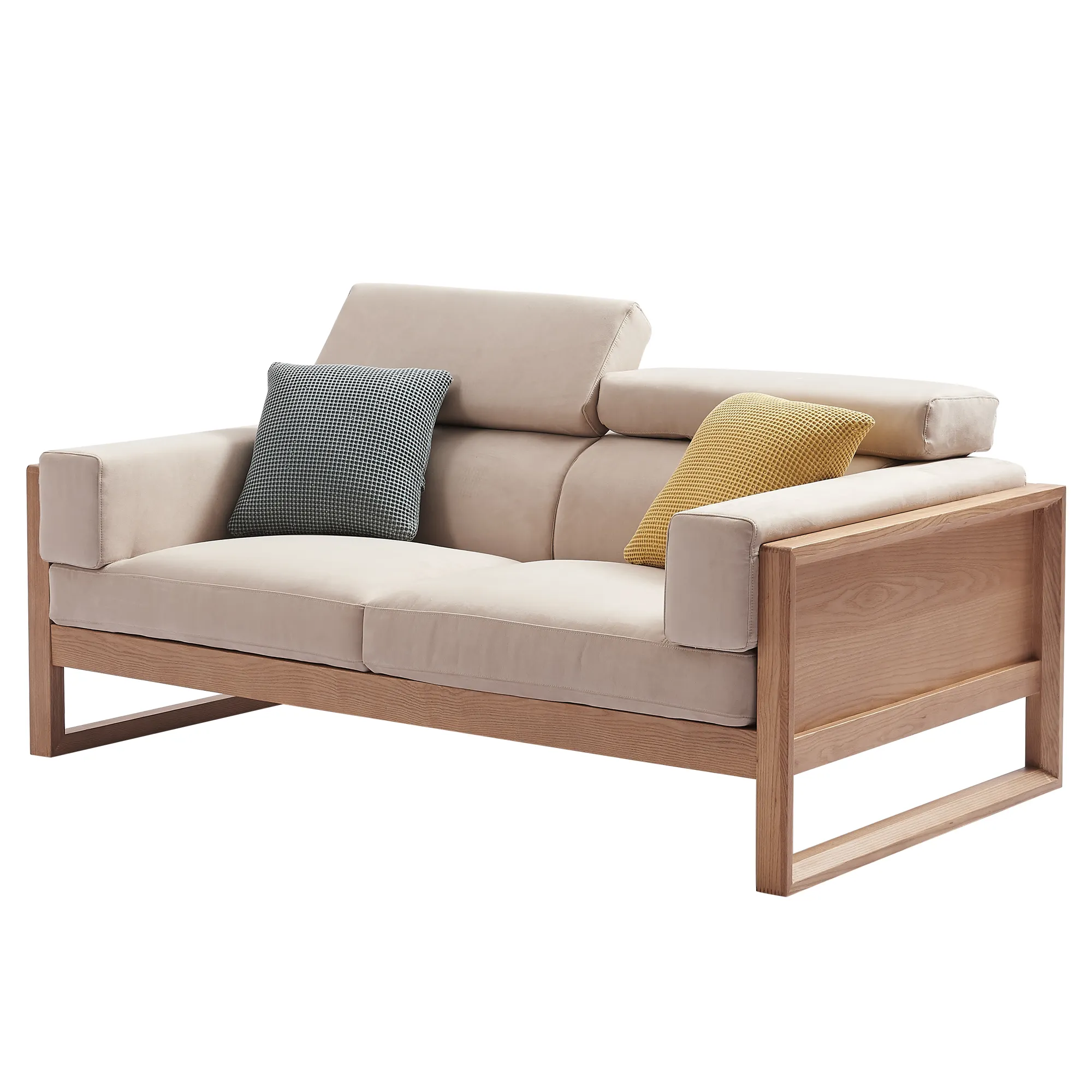 Conjunto de sofá con marco de madera maciza, tapizado con reposacabezas ajustable, esponja de alta densidad y resorte en el interior, montaje libre, 1 + 2 + 3 + 4