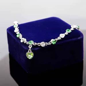 Ocean Heart <b>Bracelet</b> With Heart Pendant Geometric Style Unisex Jewelry Everyday Wear Blue Crystal Bezel Setting - Product Image 3