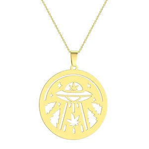 Stainless Steel Necklace Round Psychedelic Ufo Alien Pendant Necklace For Women Jewelry Wholesale