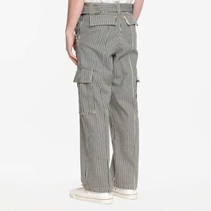 100% algodón Y2K Hip Hop invierno Casual Chill estilo pantalones vaqueros de pierna ancha con cinturón de tiro medio lavado bolsillos utilitarios laterales todo sobre rayas - Product Image 3