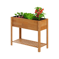 Étagère en bois massif à 2 niveaux, film résistant aux intempéries, jardinière de lit d'herbes, lit surélevé marron, lit de fleurs pour jardin extérieur
