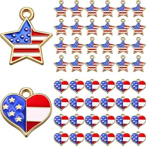 Pingente amuleto de liga americana, pingente de esmalte patriótico, enfeite de estrela, coração em forma de pingente dourado banhado e margarida