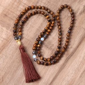 Collana Mala con 108 Perle in Occhio <span class=keywords><strong>di</strong></span> Tigre, Collana <span class=keywords><strong>di</strong></span> Preghiera Curativa in Pietra Naturale, Meditazione, Protezione Spirituale, Ciondolo con Nappina - Product Image 1