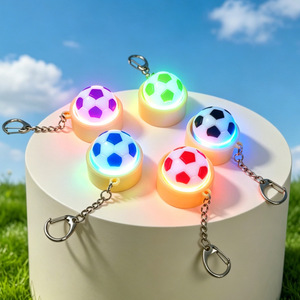 Llavero de PVC 3D de fútbol con diseño de dibujos animados para niños, colgante para coche, llavero deportivo de goma con luz y botón antiestrés, juguete. - Product Image 1