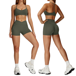 Envío Rápido Conjunto Deportivo para Mujer, Bra Deportivo y Shorts de Cintura Alta, Ropa Deportiva sin Mangas para Gimnasio, Fitness y Yoga - Product Image 1